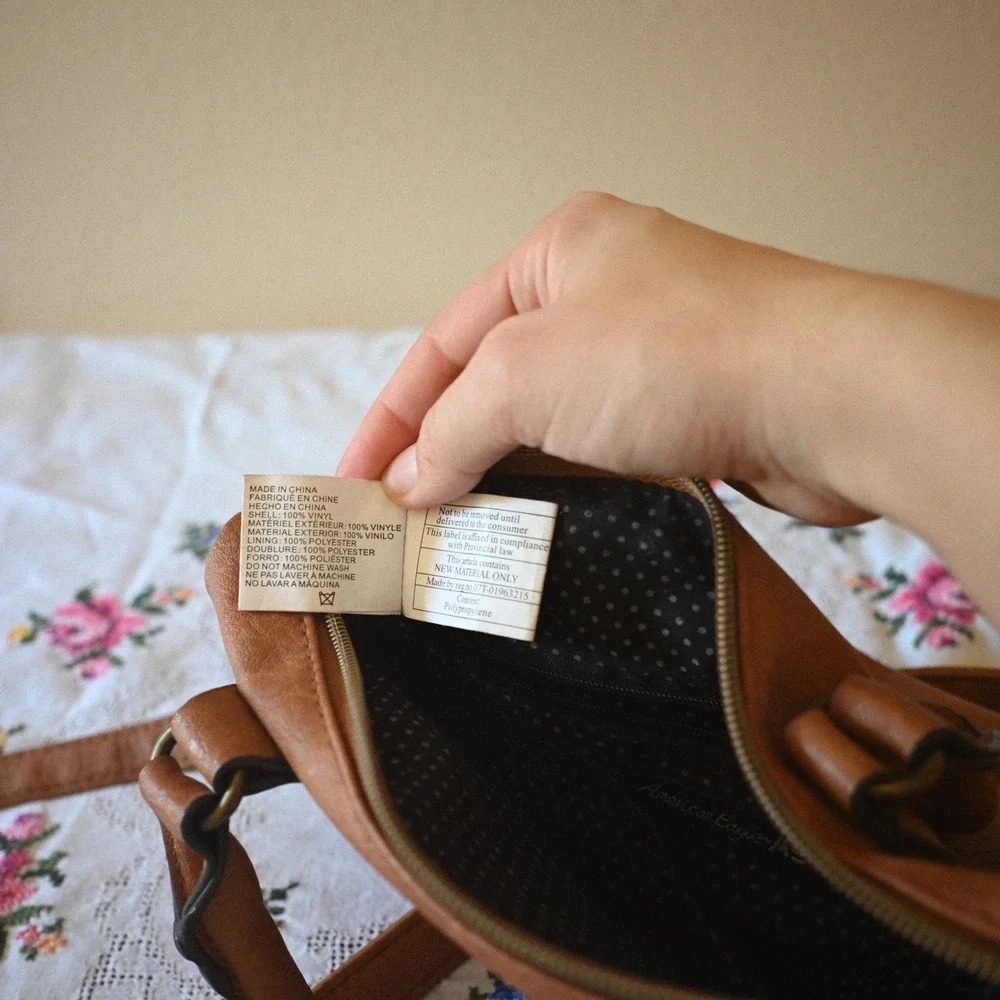 American Eagle Cognac Tan Faux Leather Satchel Crossbody Bag
